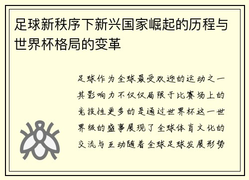 足球新秩序下新兴国家崛起的历程与世界杯格局的变革