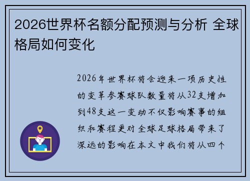 2026世界杯名额分配预测与分析 全球格局如何变化